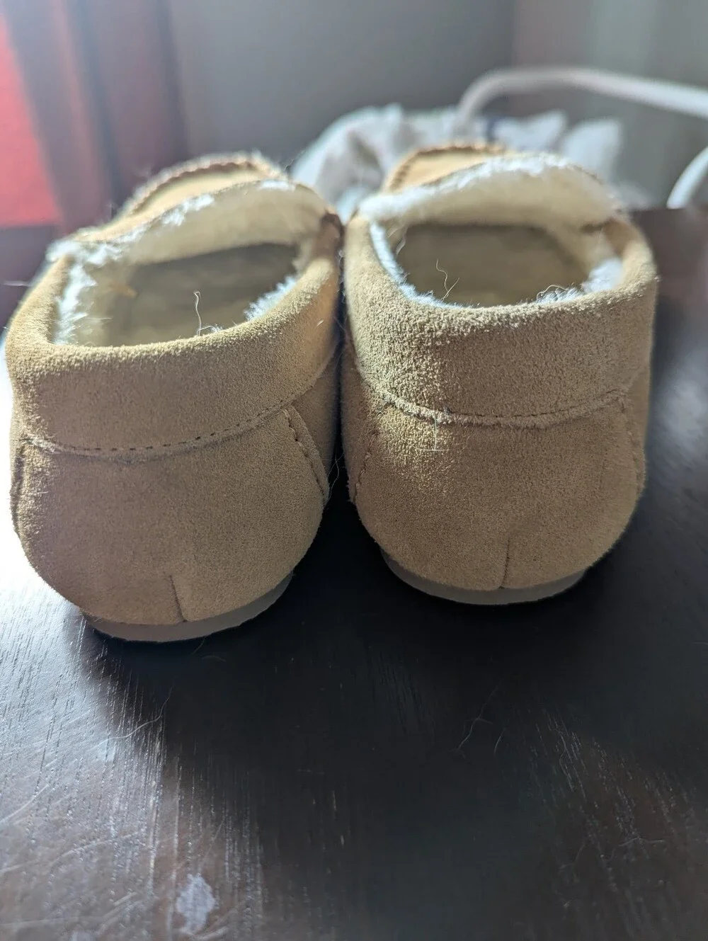 Lands' End Suede Moccasin Slippers in Beige